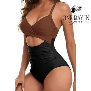 Eomenie Cross Front Cut Out Tie Back One Piece Swimsuit Size S